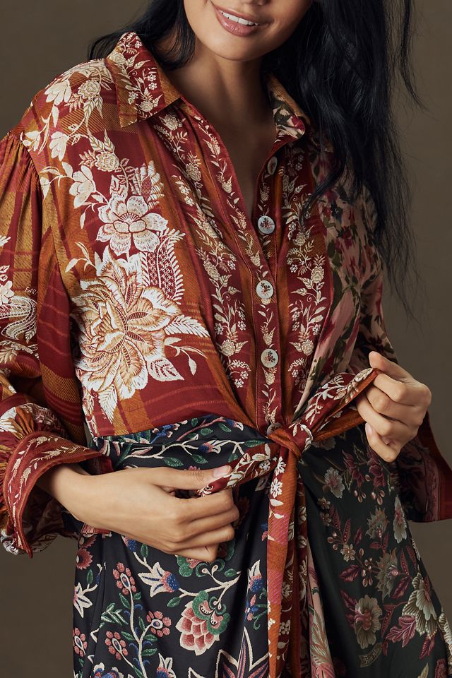 Farm Rio Winter Garden Mix Mini Shirt Dress | Anthropologie