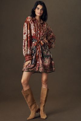 Farm Rio Winter Garden Mix Mini Shirt Dress