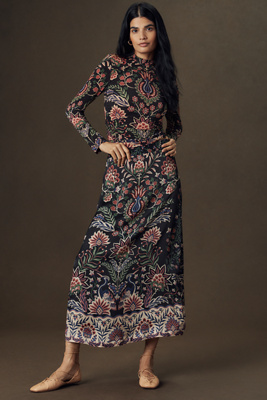 Farm Rio Garden Midi Skirt In Black