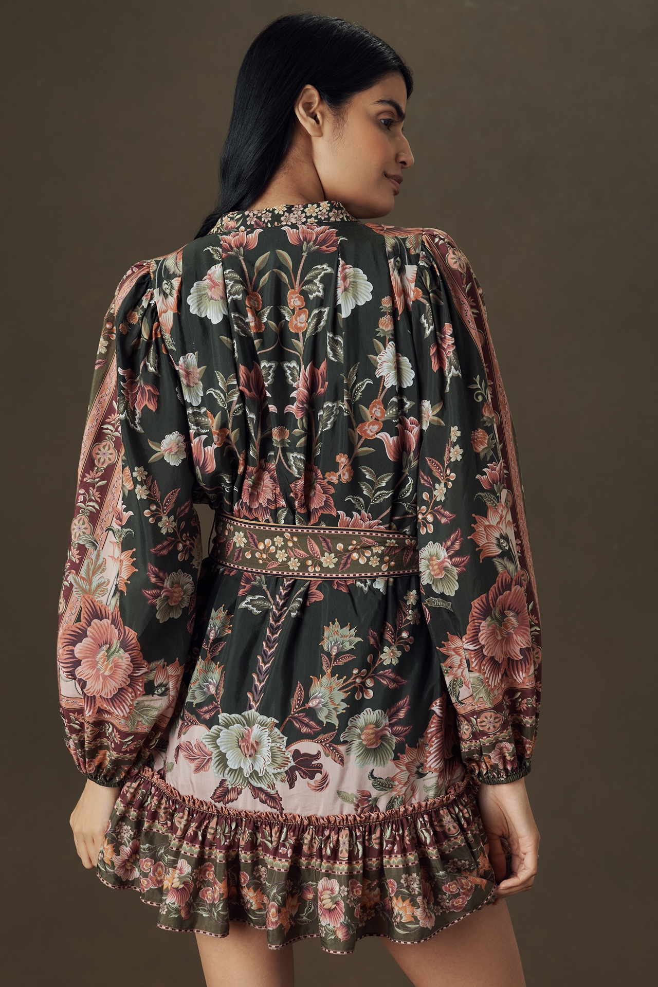 Farm Rio Belted Puff-Sleeve Mini Dress