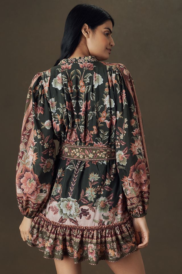 Farm Rio Belted Puff-Sleeve Mini Dress