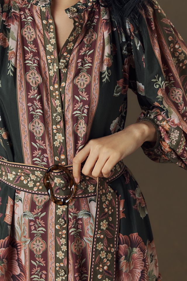 Farm Rio Belted Puff-Sleeve Mini Dress