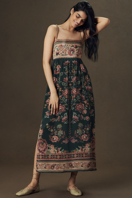 Farm Rio Flowering Garden Tree Sleeveless Midi Dress In Black