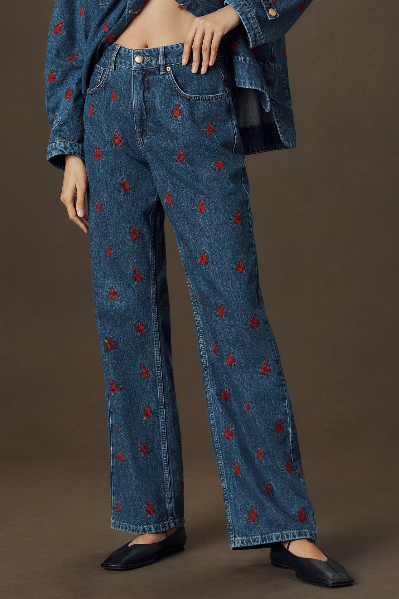Farm Rio Embroidered Straight-Leg Jeans