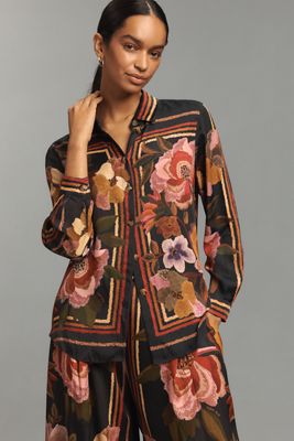 Farm Rio Chenille Flowers Long-Sleeve Buttondown Blouse