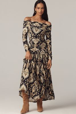 Farm Rio Sleeveless V-Neck Jacquard Lurex A-Line Maxi Dress