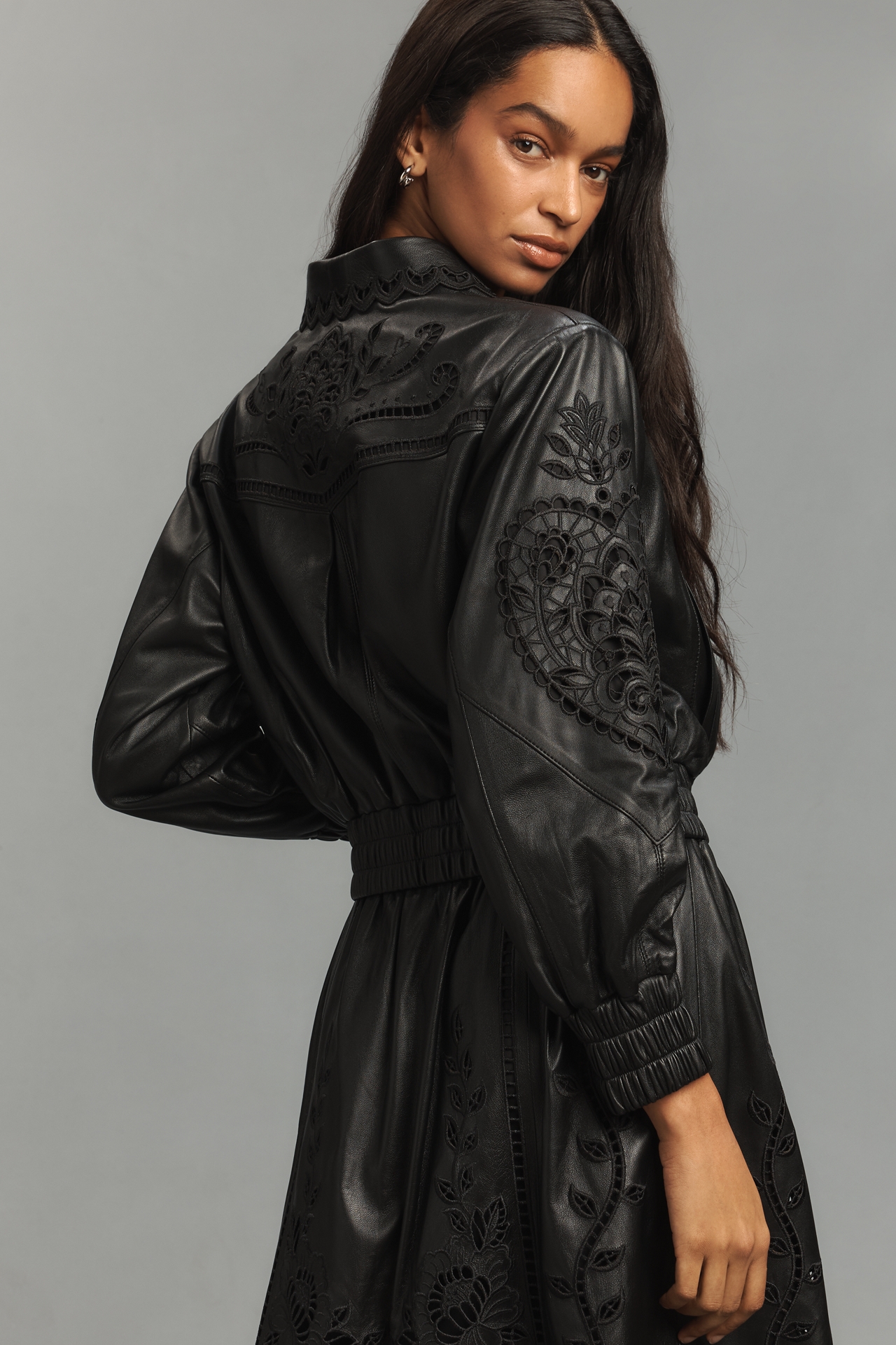 Farm Rio Richelieu Leather Bomber Jacket