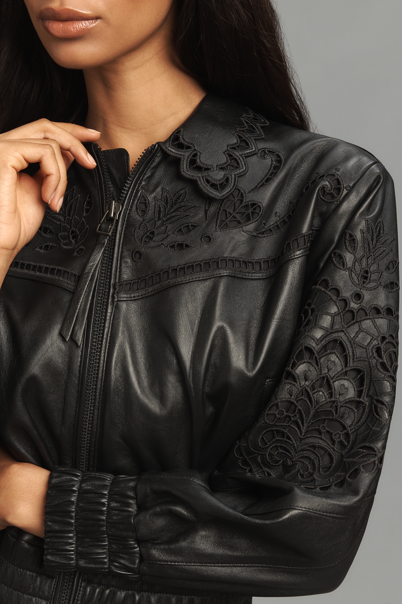 Farm Rio Richelieu Leather Bomber Jacket