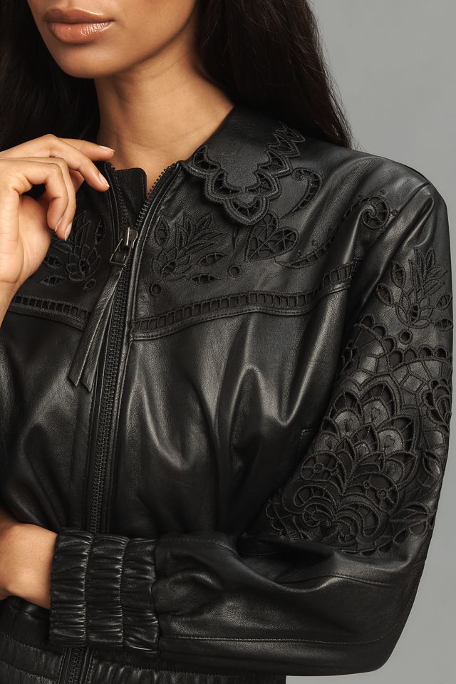 Farm Rio Richelieu Leather Bomber Jacket #3