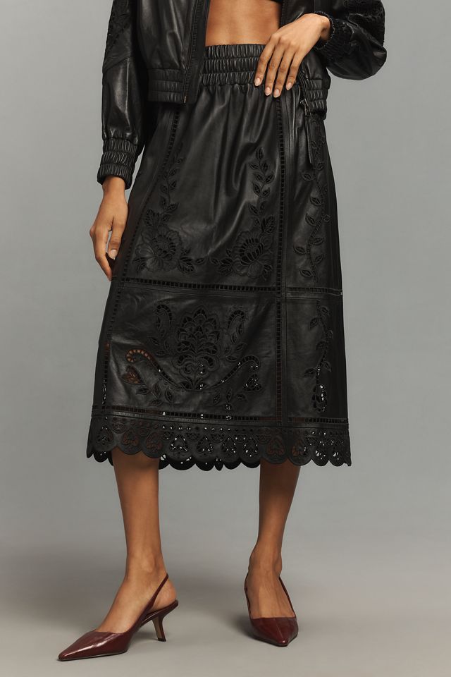 Farm Rio Richelieu Leather Midi Skirt #1