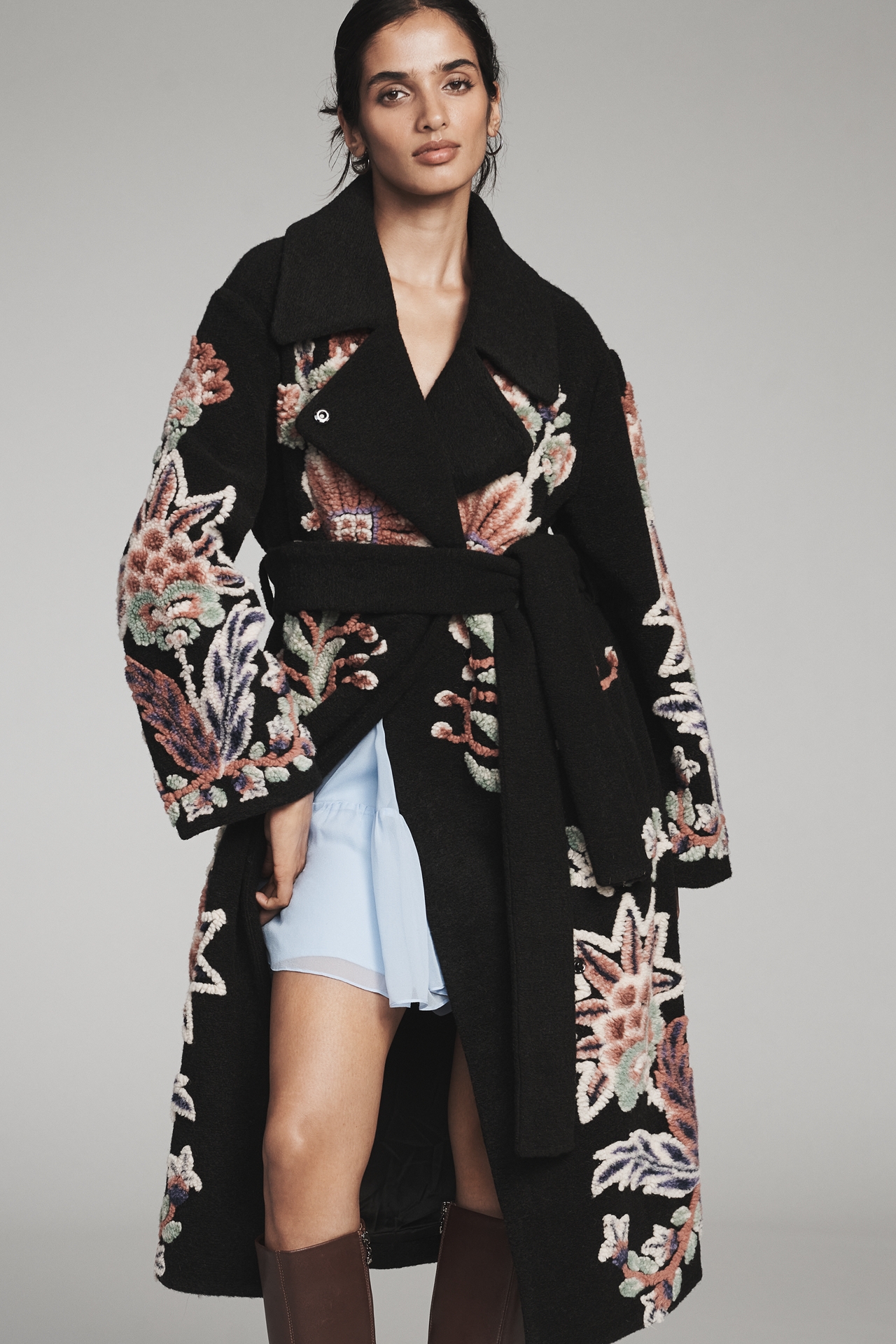 Farm Rio Belted Wrap Fleece Cardigan Sweater