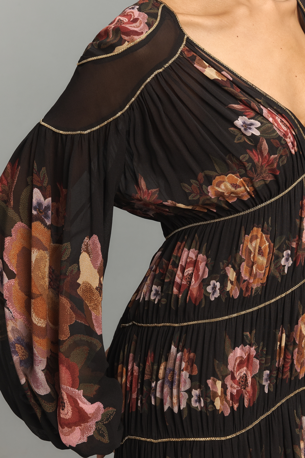 Farm Rio Long-Sleeve V-Neck Maxi Dress