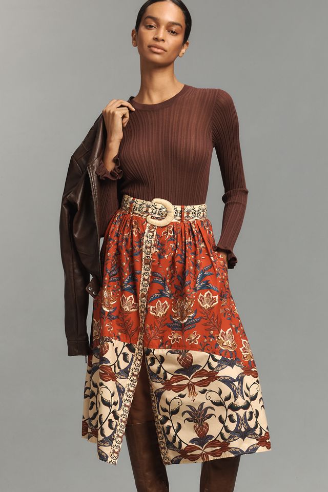 Farm Rio Winter Breeze Button-Front A-Line Midi Skirt #2
