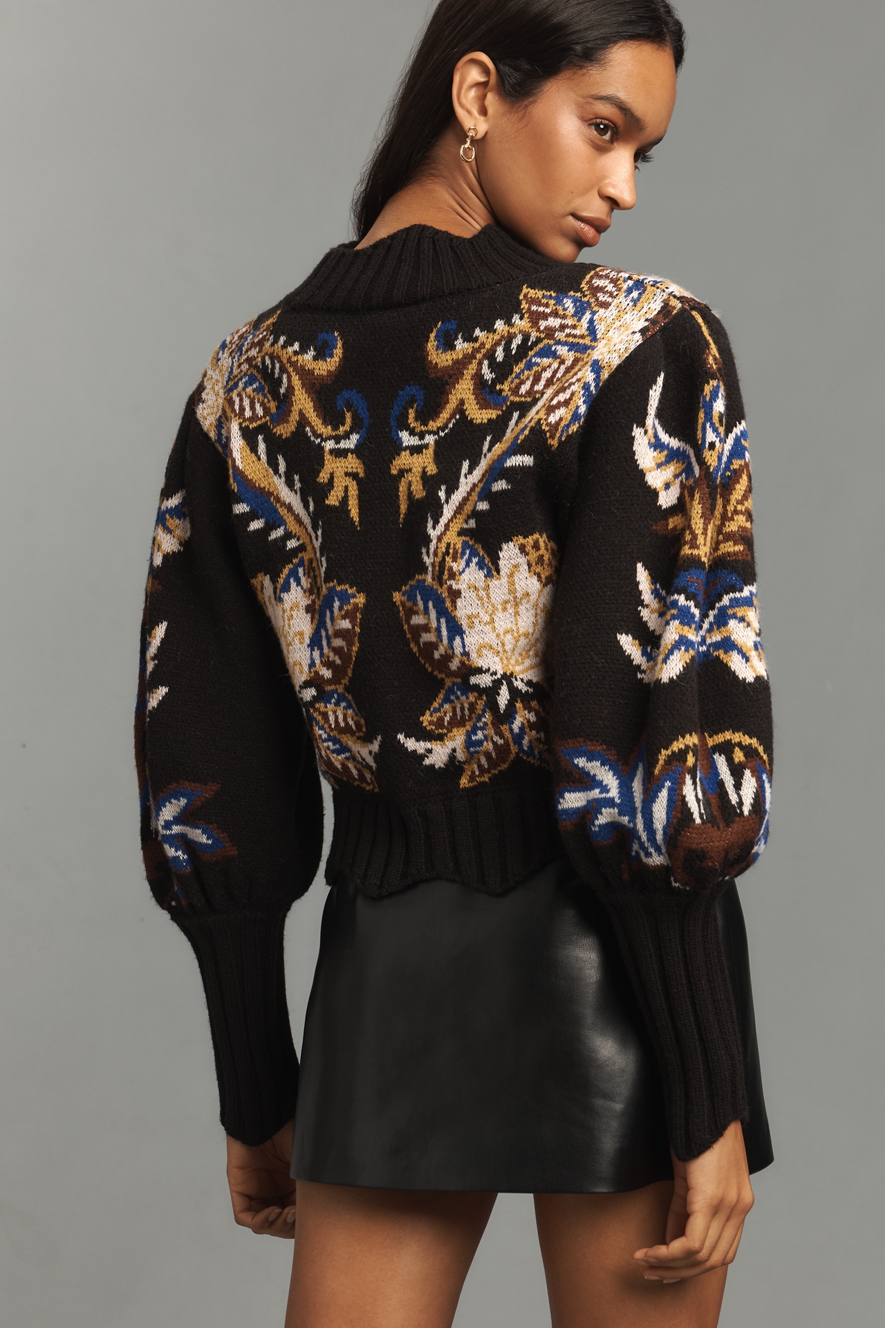 Farm Rio Arabesque Balloon-Sleeve Sweater