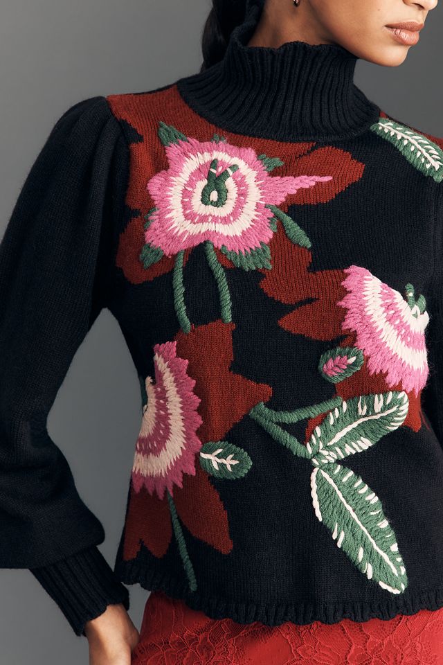 Farm Rio Mock-Neck Embroidered Pullover Sweater #2