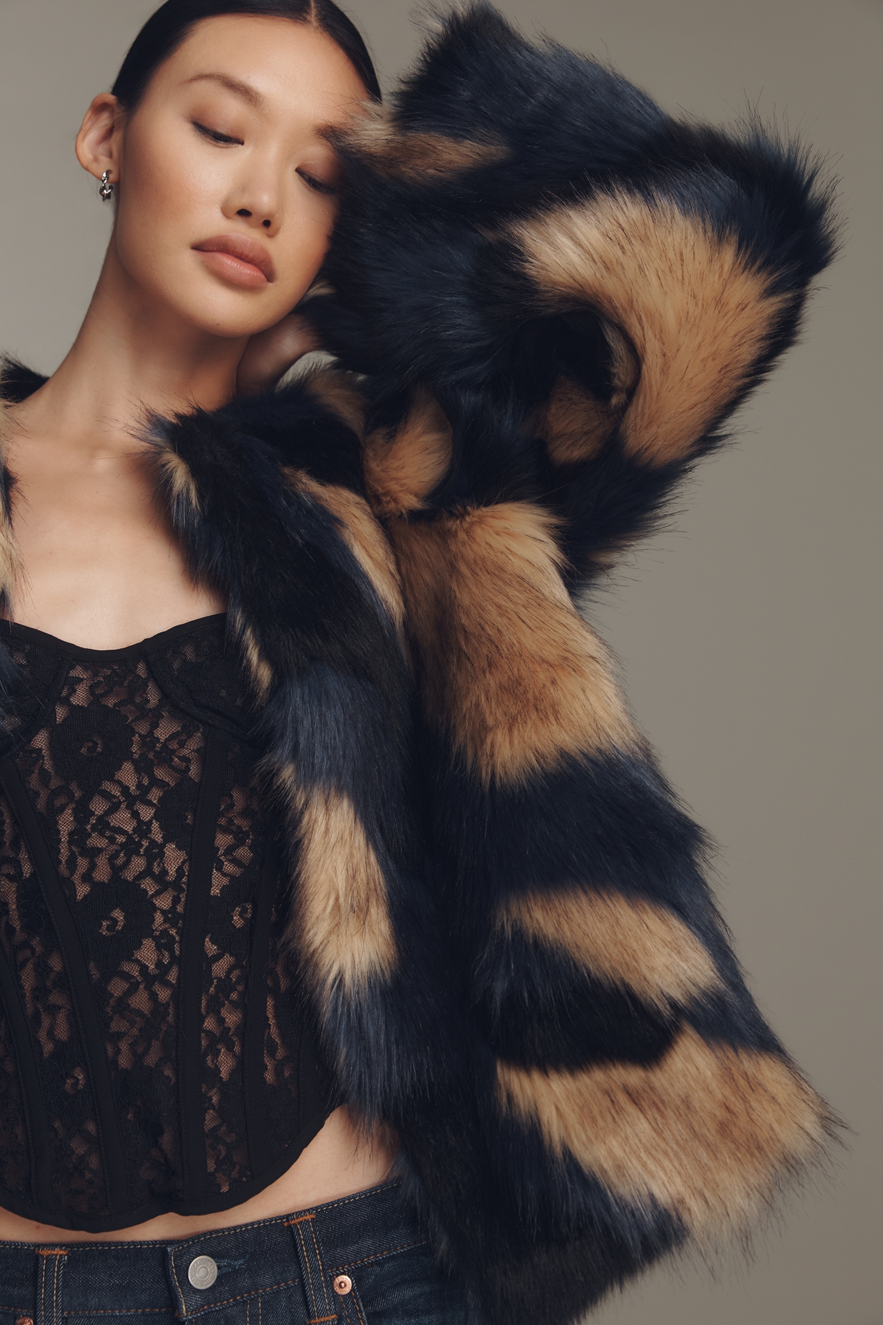 Farm Rio Multicolor Faux-Fur Coat