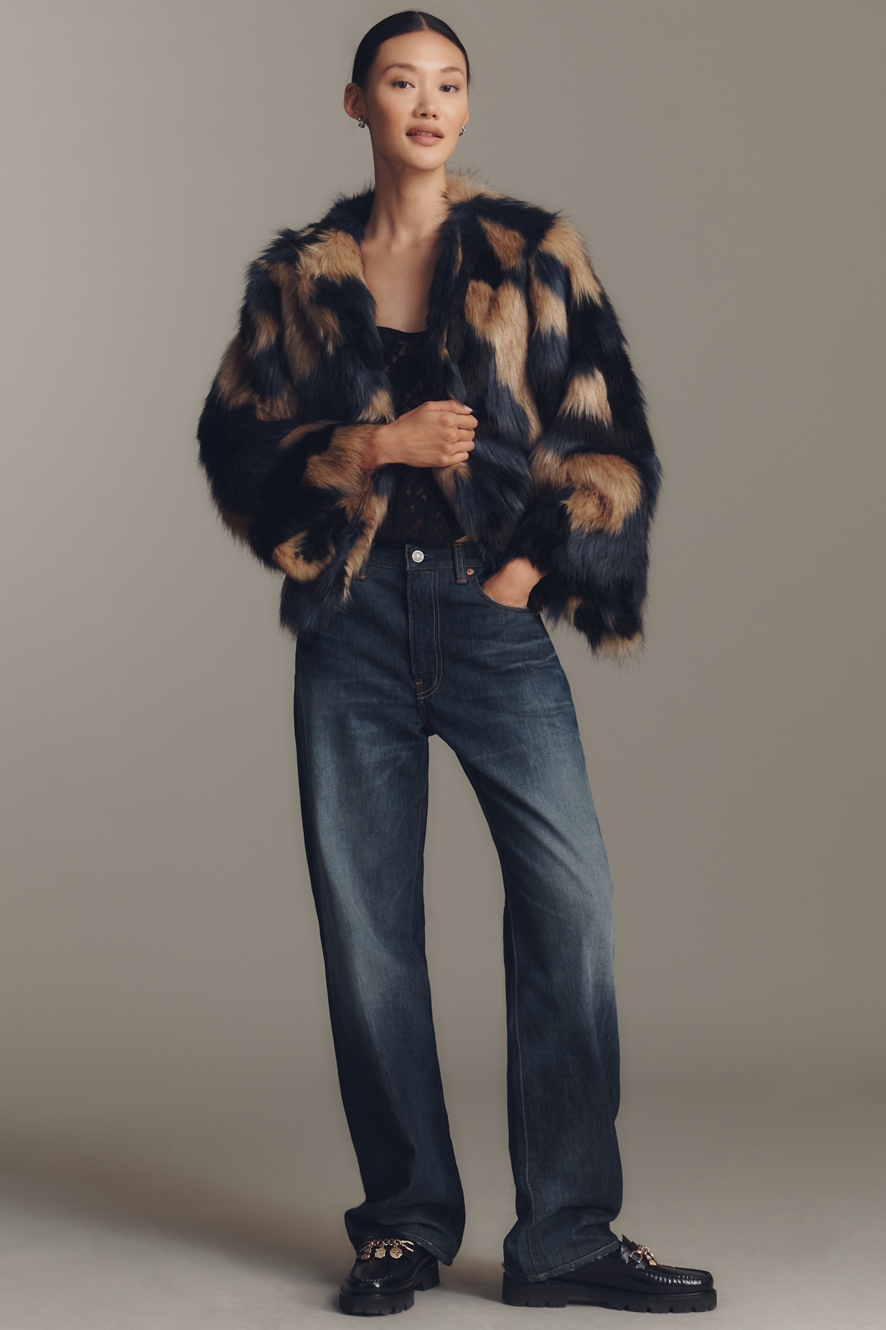 Farm Rio Multicolor Faux-Fur Coat