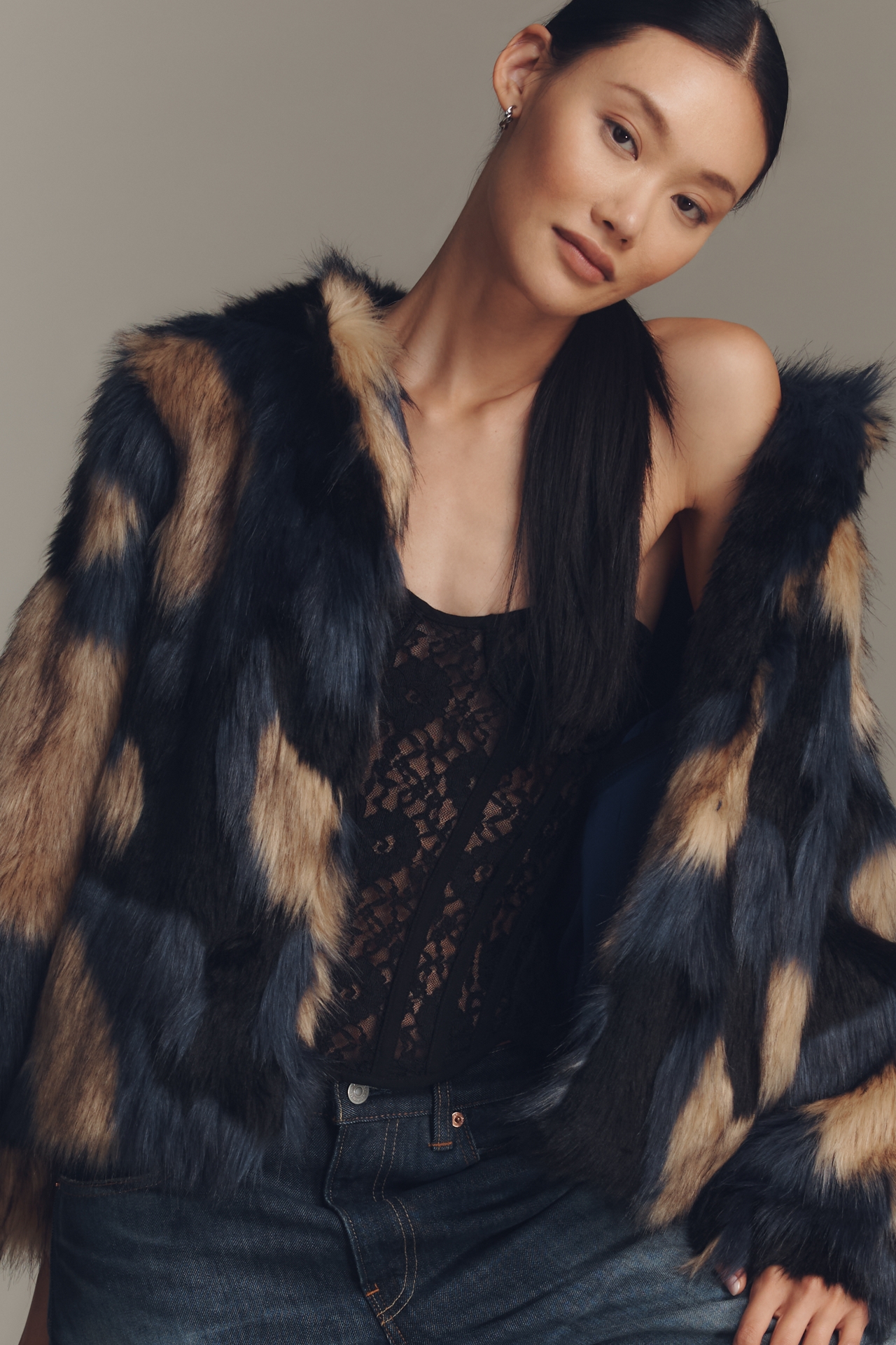 Farm Rio Multicolor Faux-Fur Coat