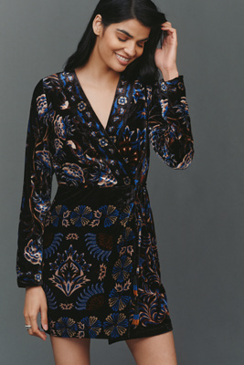 Farm Rio Black Arabesque Mix Scarves Wrap Mini Dress In Black
