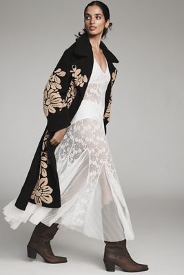 Farm Rio Bold Flowers Wool Blend Coat