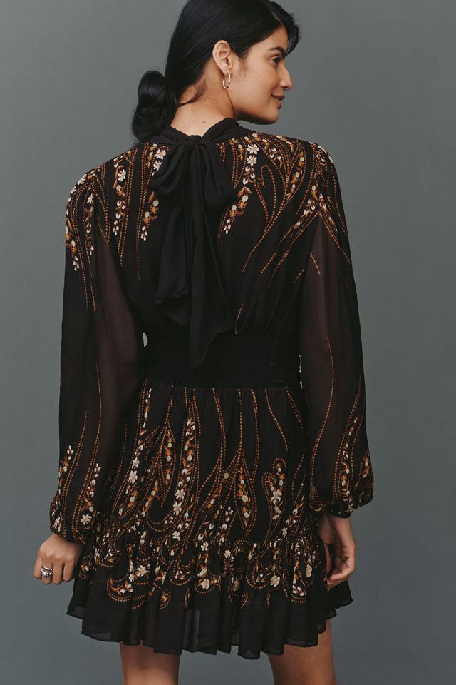 Farm Rio Long-Sleeve Keyhole Cutout Mini Dress #1