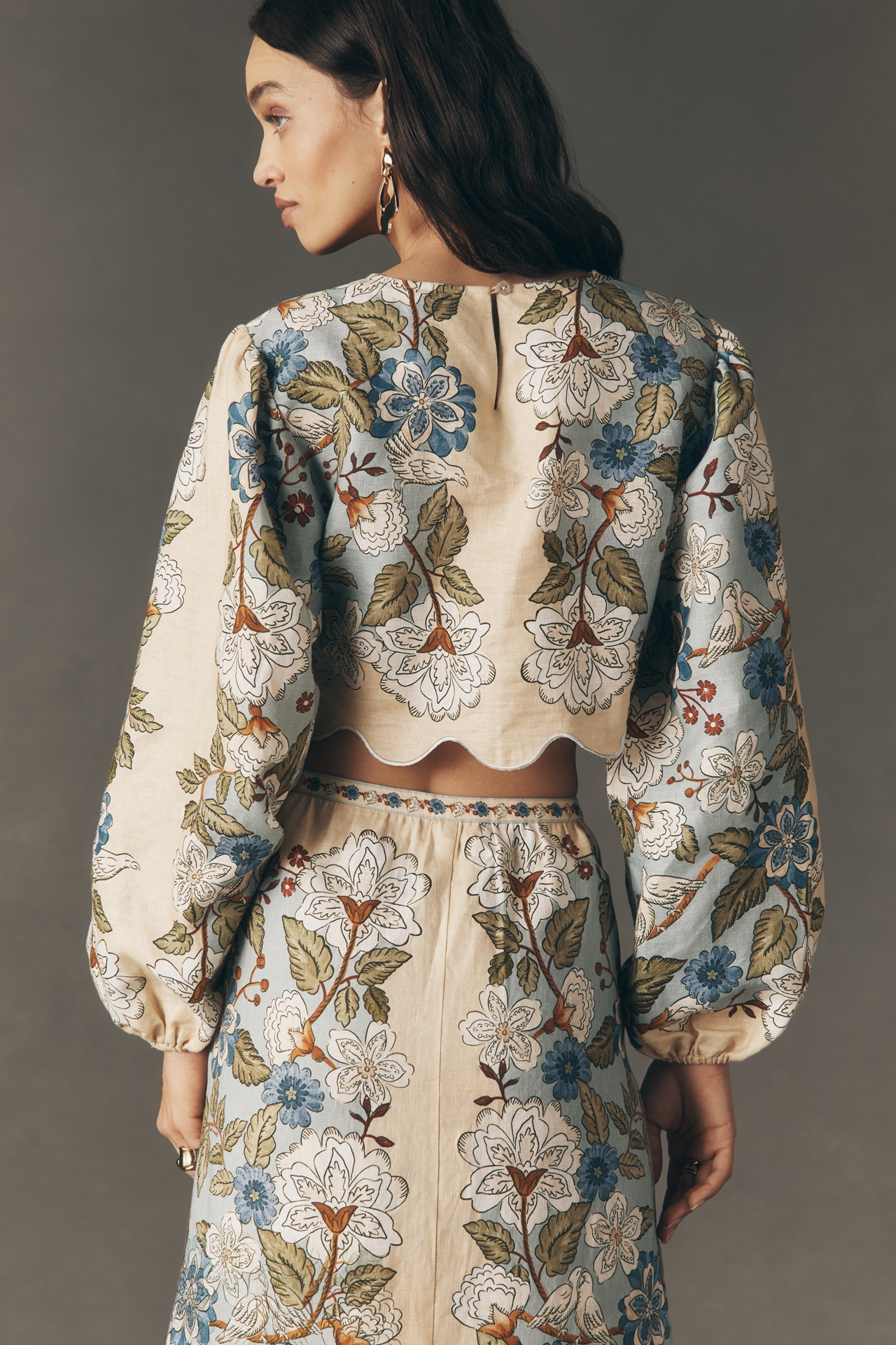 Farm Rio Garden Linen Scalloped Crop Top