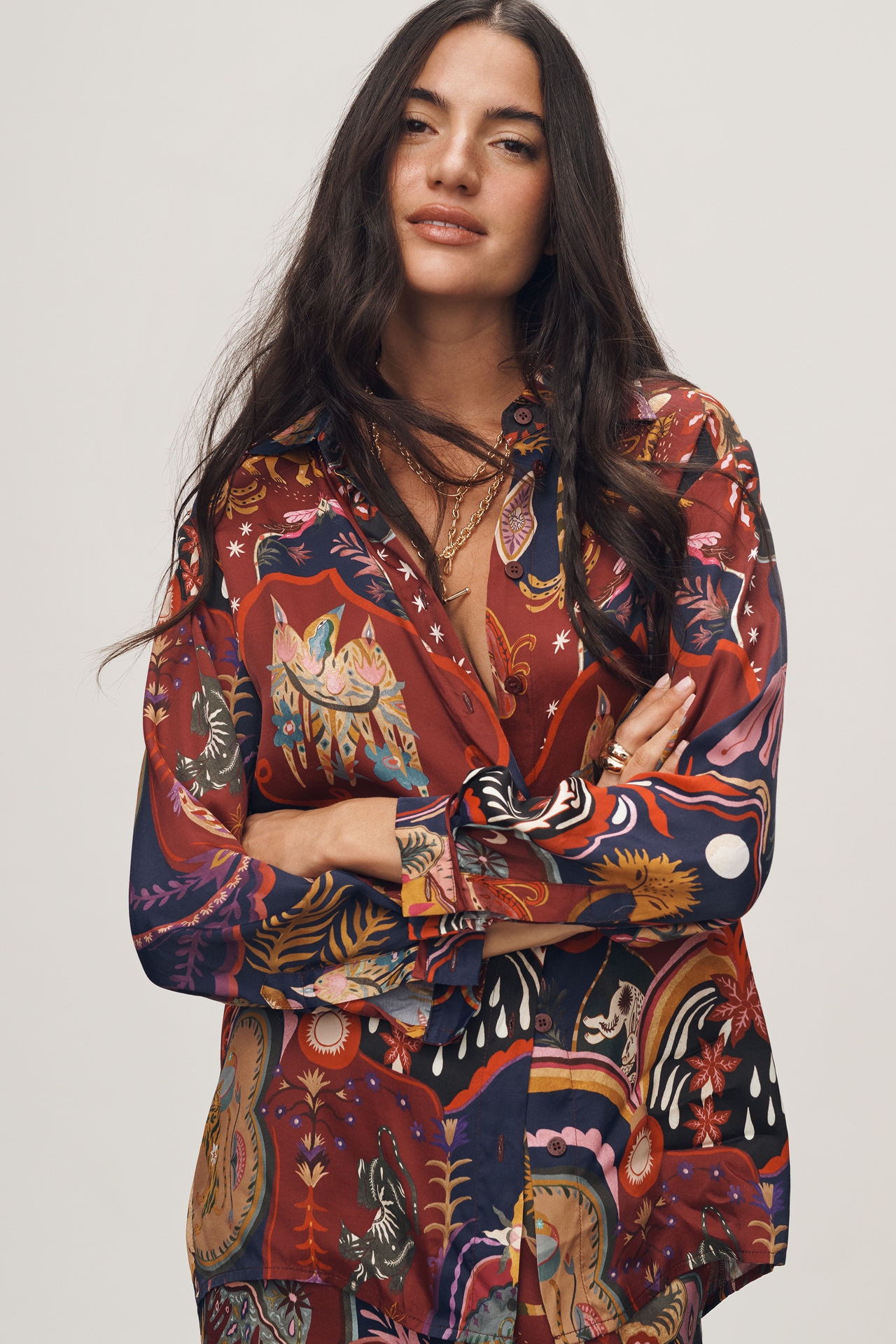 Farm Rio Surreal Long-Sleeve Buttondown Shirt