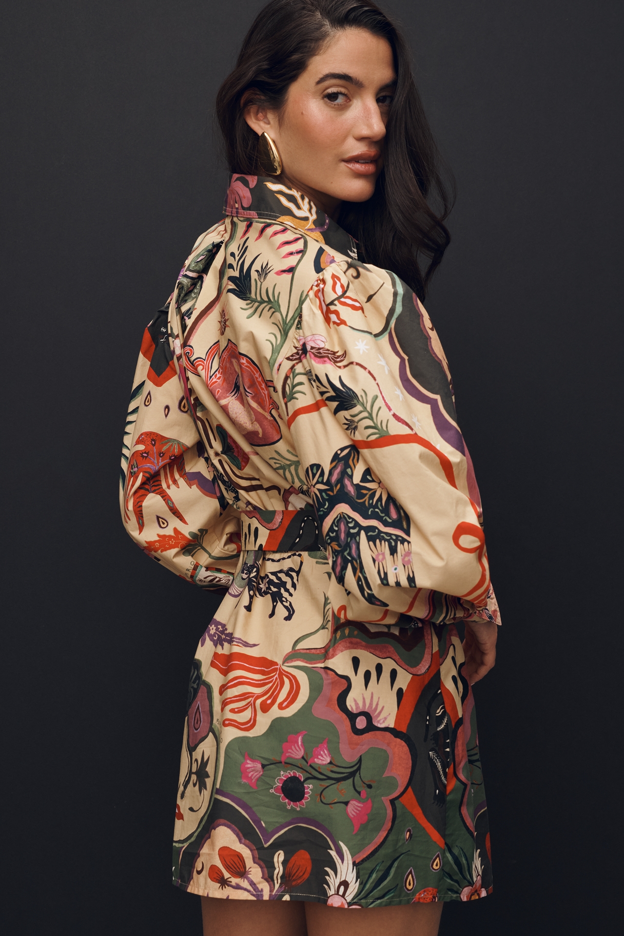 Farm Rio Surreal Belted Long-Sleeve Mini Dress