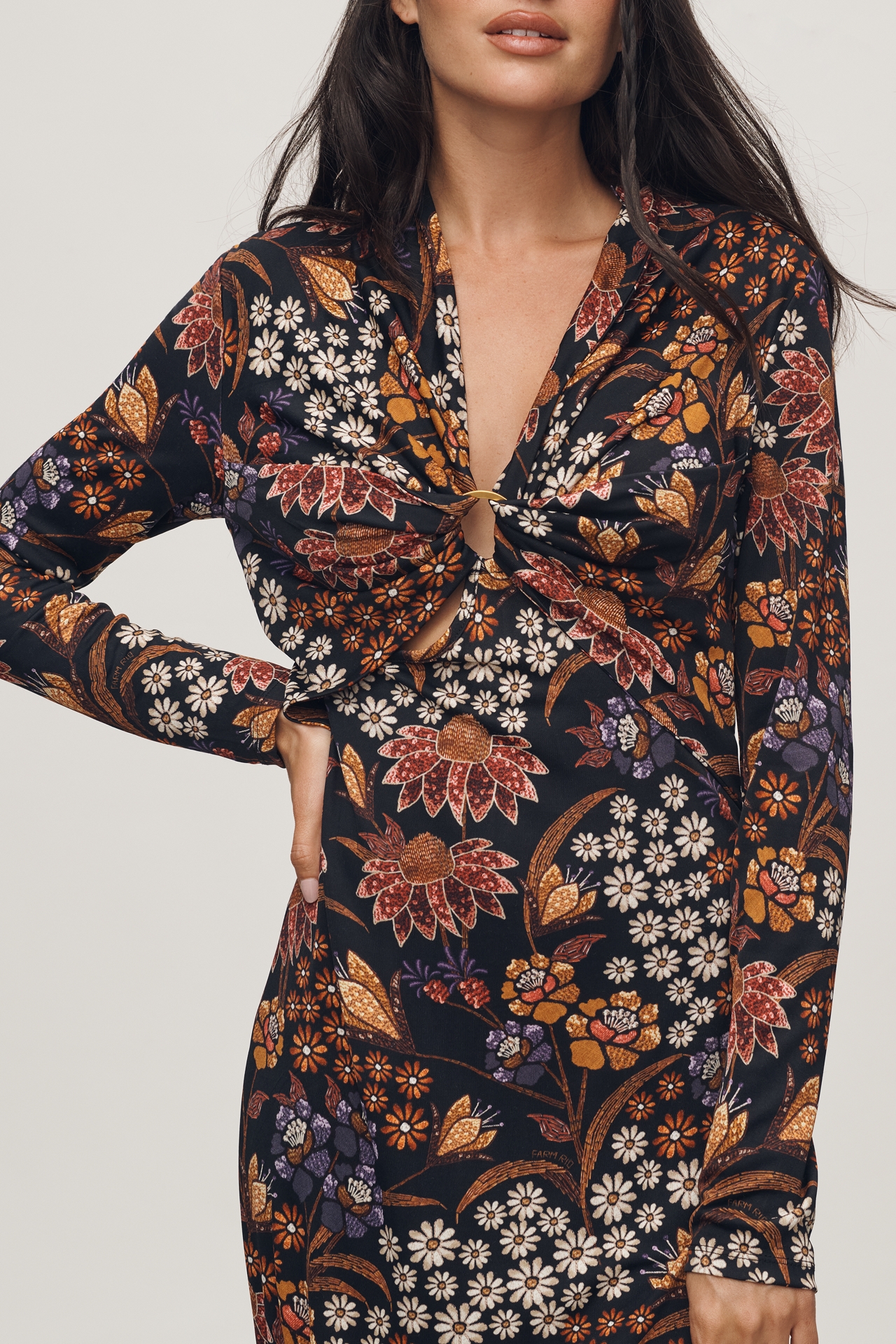 Farm Rio Lili Long-Sleeve V-Neck Maxi Dress