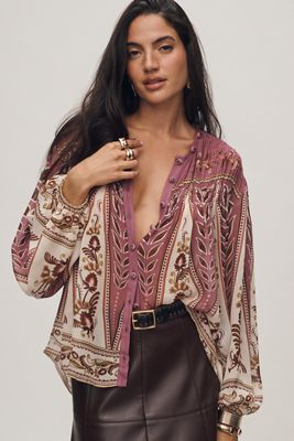 Farm Rio Short-Sleeve Embroidered Swing Blouse | Anthropologie