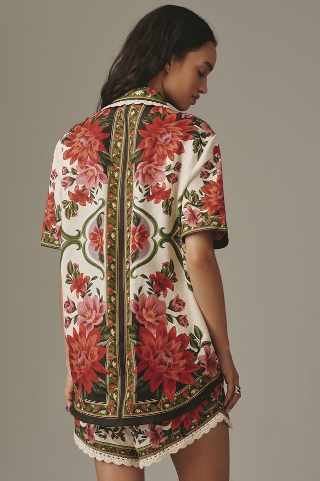 Farm Rio Wonder Rio Linen Blend Buttondown Shirt #3