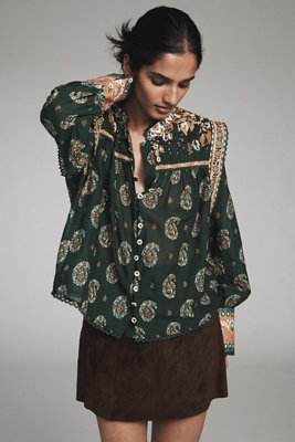 Farm Rio Tayla Buttondown Long-sleeve Blouse In Animal Print