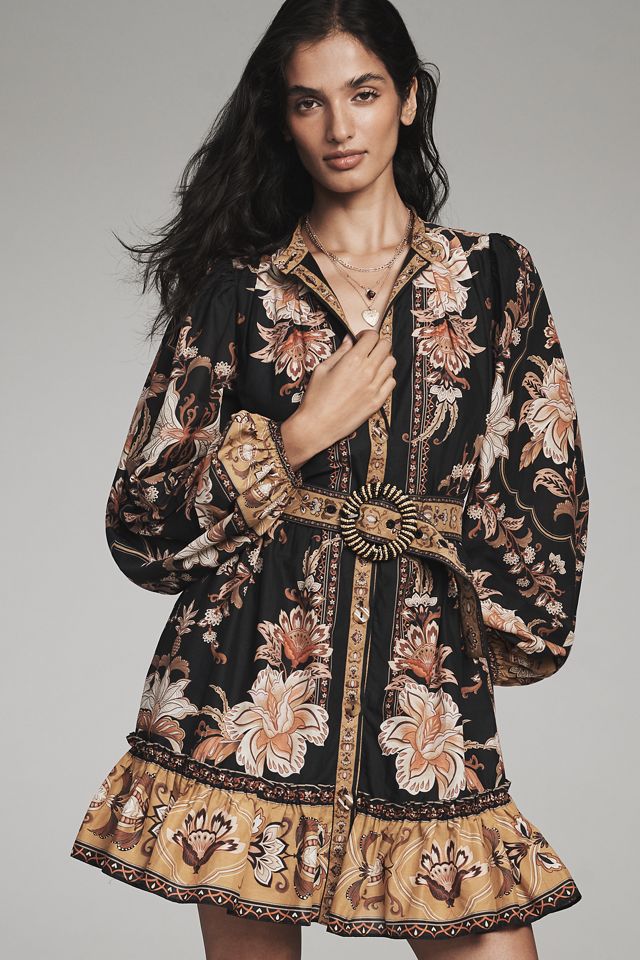 Farm Rio Majestic Garden Long-Sleeve Button-Front Mini Dress #1