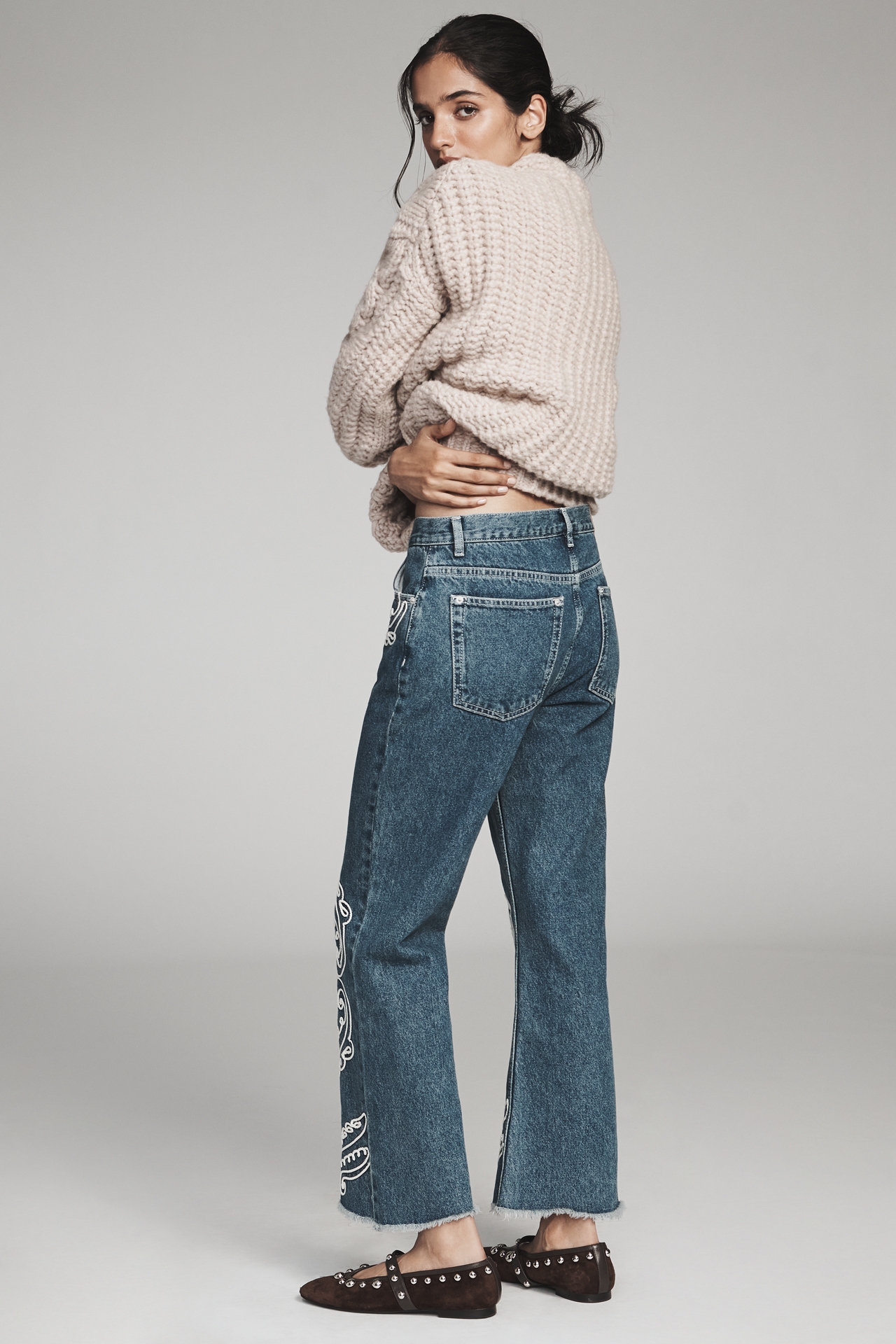 Farm Rio Cornely Embroidered Cropped Flare Jeans