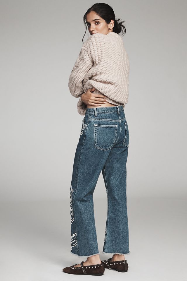 Farm Rio Cornely Embroidered Cropped Flare Jeans #3