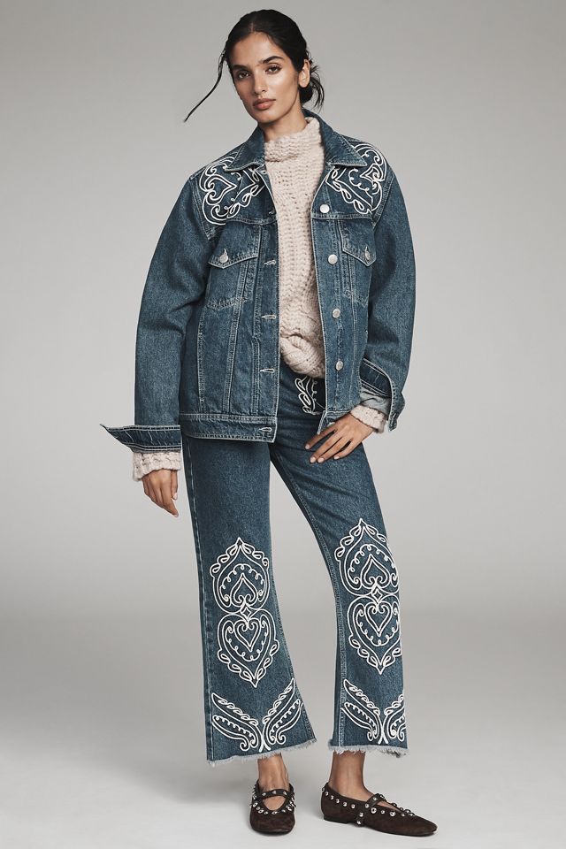 Farm Rio Cornely Embroidered Denim Trucker Jacket | Anthropologie