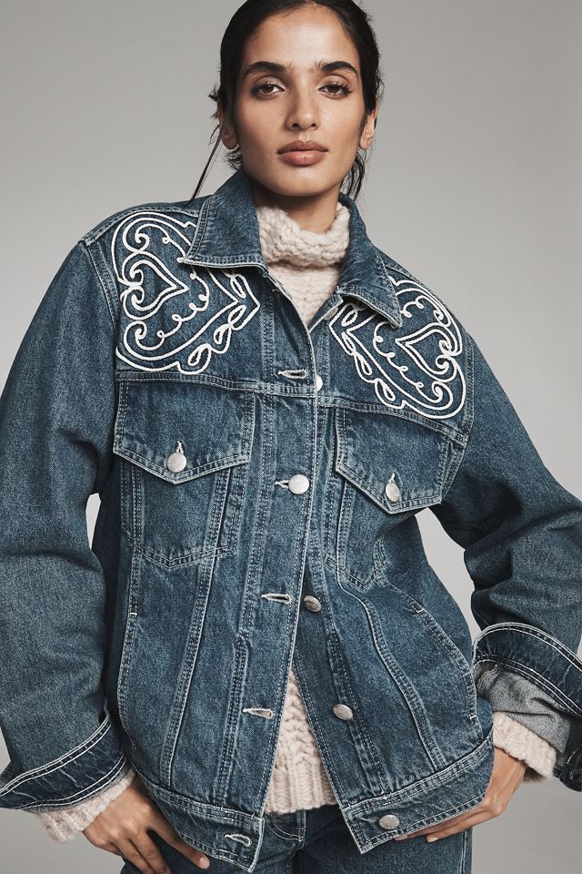Farm Rio Cornely Embroidered Denim Trucker Jacket | Anthropologie