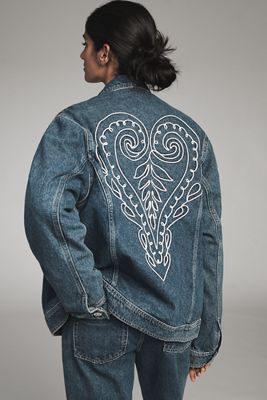 Farm Rio Cornely Embroidered Denim Trucker Jacket