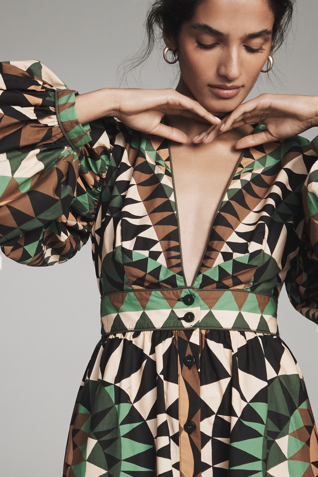 Farm Rio Deco Long-Sleeve Mini Dress