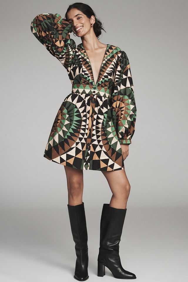 Farm Rio Deco Long-Sleeve Mini Dress #2