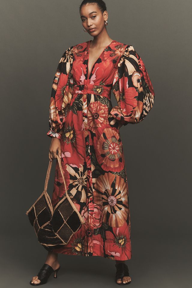 Farm Rio Flowershop Puff-Sleeve Maxi Dress | Anthropologie