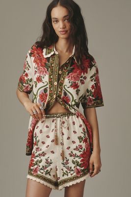 Farm Rio Wonder Rio Linen Blend Drawstring Shorts