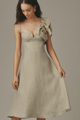 Farm Rio Monstera 3d A-line Linen Midi Dress In Animal Print