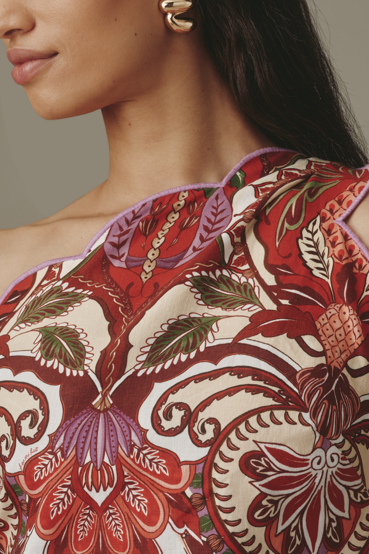 Farm Rio Odara Linen Blend One-Shoulder Top