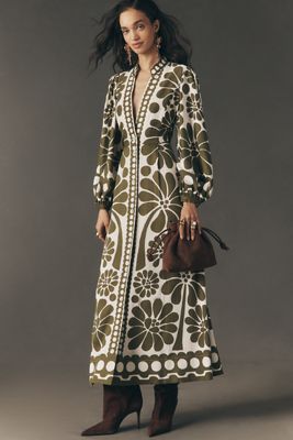 Farm Rio Miranda Long-Sleeve Wrap Midi Dress | Anthropologie