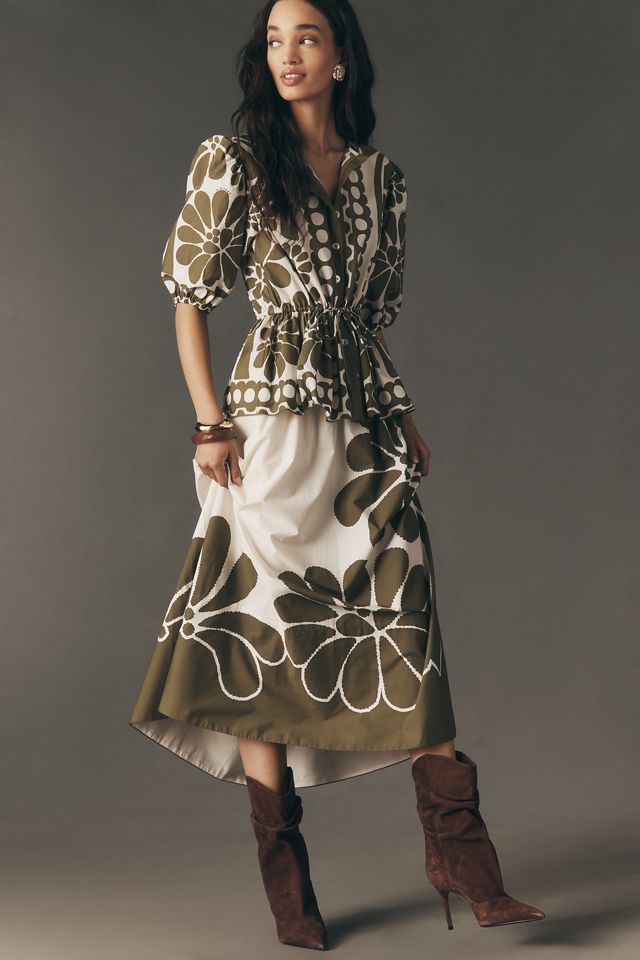 Farm Rio Palmero Cinch-Waist Blouse | Anthropologie