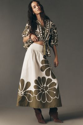 Farm Rio Mock-Neck Cutout Lace Midi Dress | Anthropologie