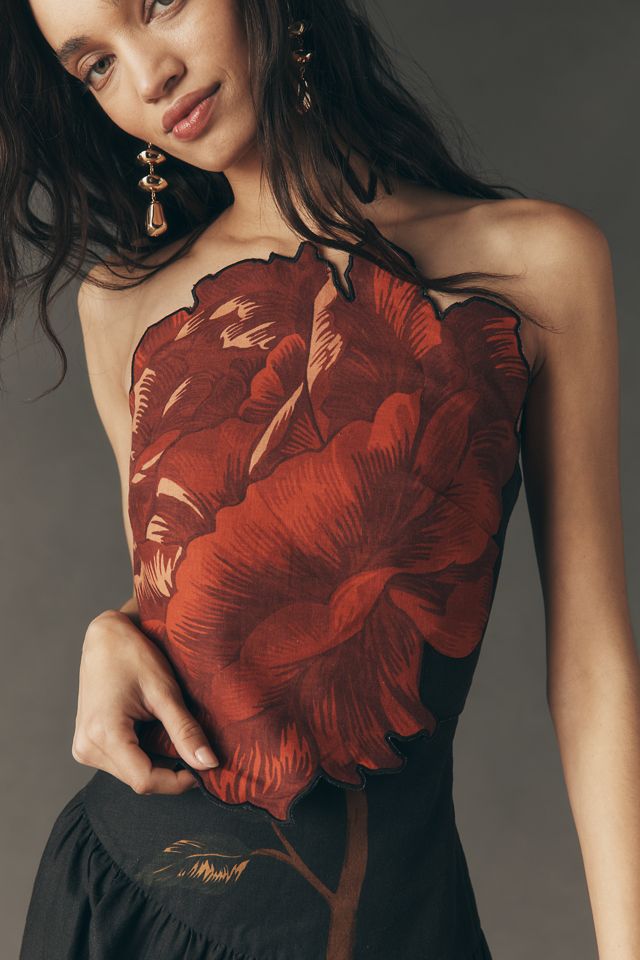 Farm Rio Rosalia Linen Blend Strapless Midi Dress | Anthropologie