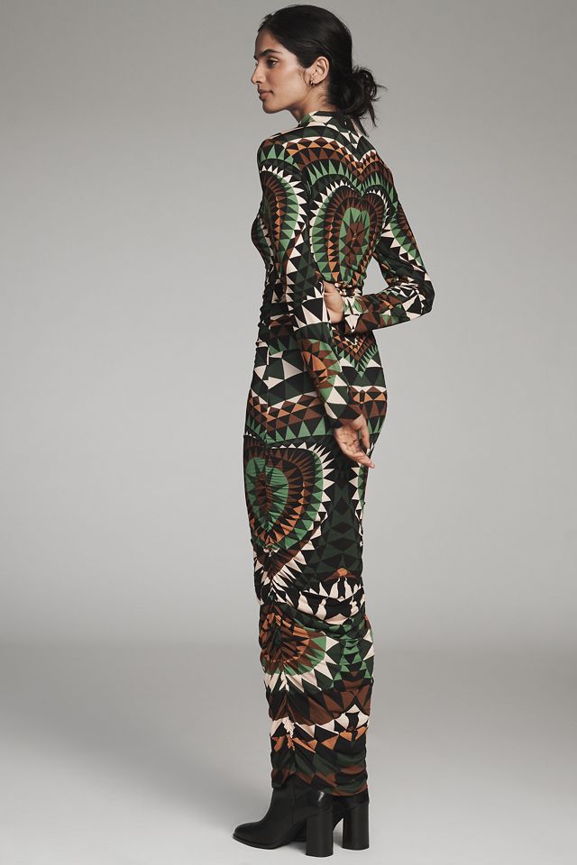 farm rio long-sleeve mesh printed midi dress Farm Rio Surreal Flowers Long-Sleeve Midi-Dress