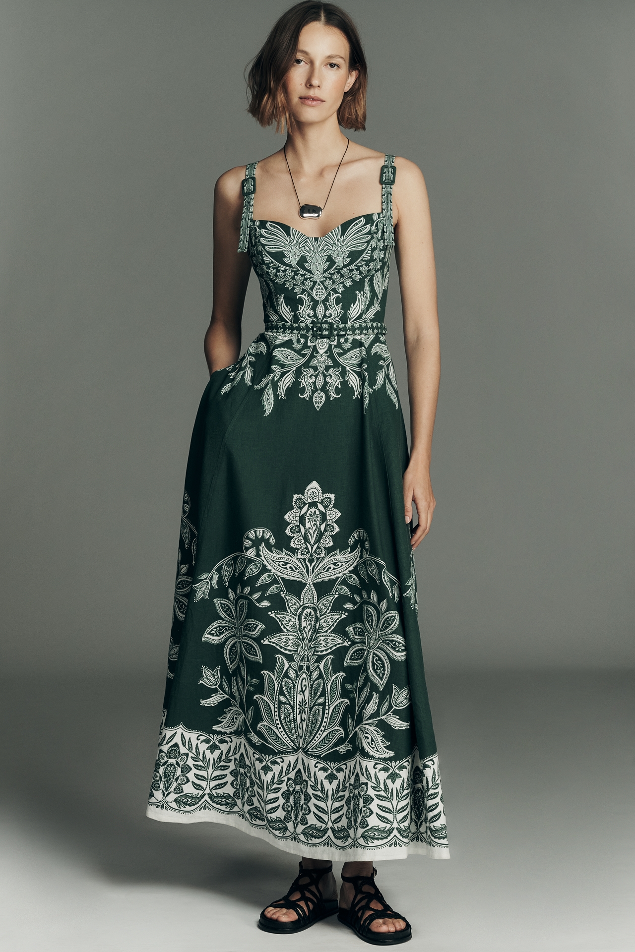 Farm Rio Miranda A-Line Sweetheart Midi Dress